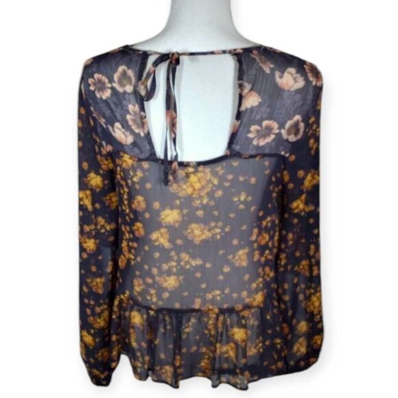 XHILARATION NAVY & PEACH FLORAL SHEER BOHO-INSPIRED BLOUSE SZ.S EUC. - Picture 3 of 5